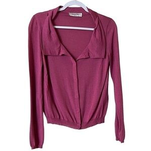 Valentino Italy pink cashmere / silk / wool twisted collar cardigan sweater